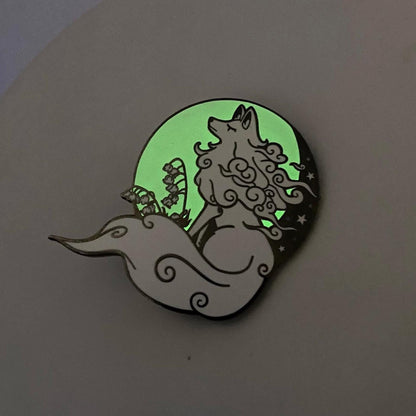 Glow In The Dark Ghost Wolf Hard Enamel Pin | 2” Black Nickel | Original Art
