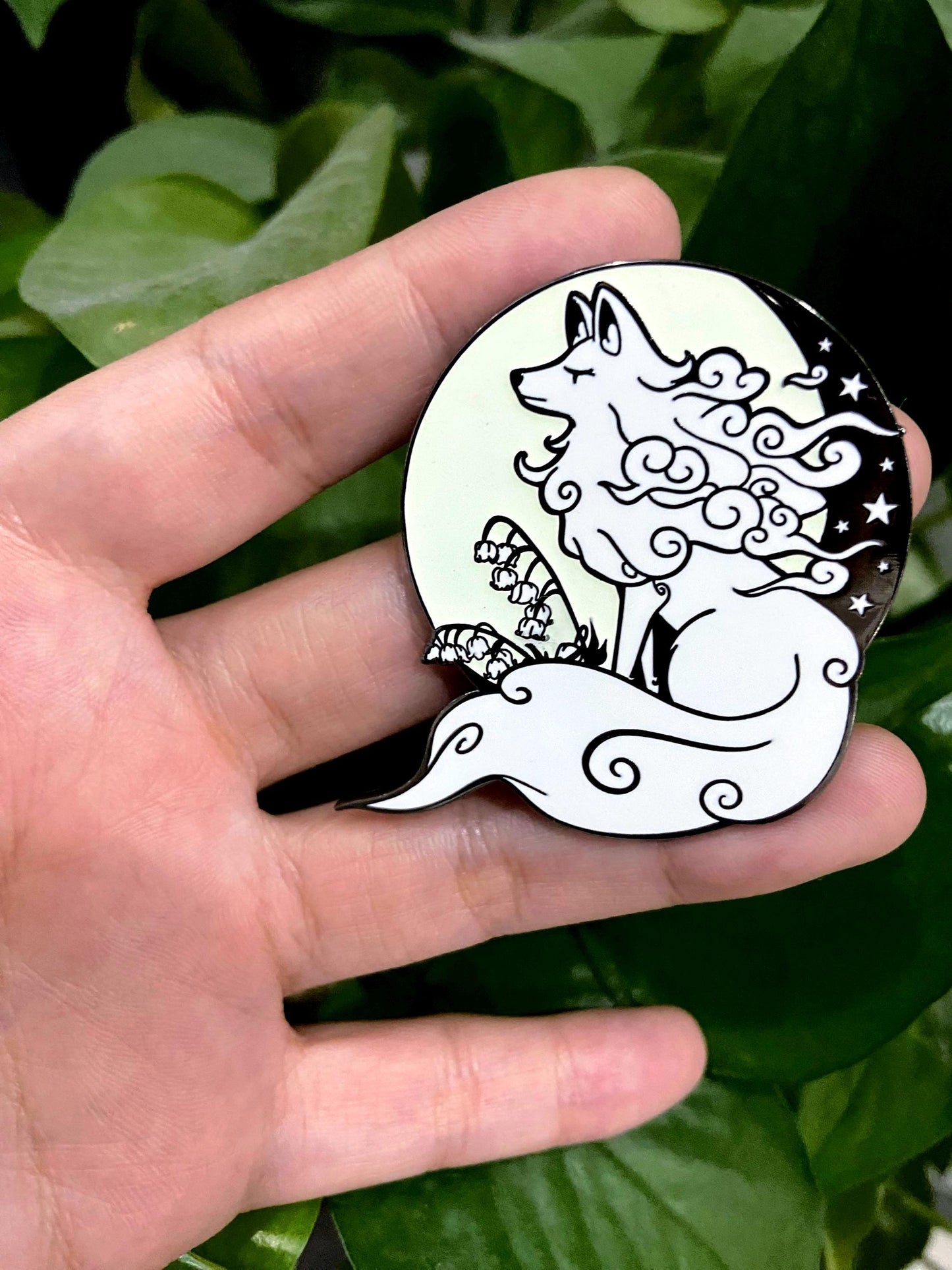 Glow In The Dark Ghost Wolf Hard Enamel Pin | 2” Black Nickel | Original Art