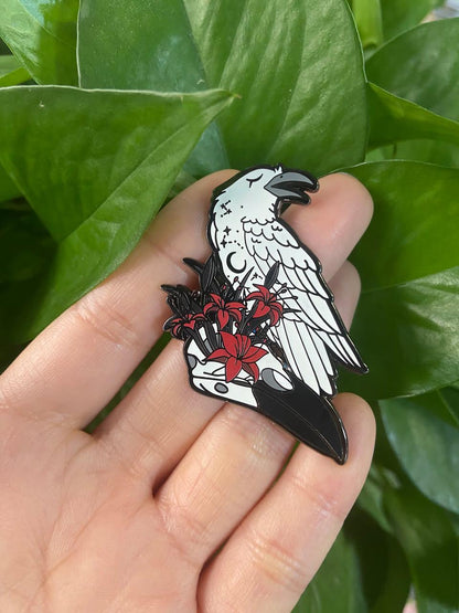 Glow In The Dark Ghost Raven Hard Enamel Pin | 2” Black & Silver Plating | Original Art