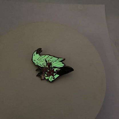 Glow In The Dark Ghost Raven Hard Enamel Pin | 2” Black & Silver Plating | Original Art