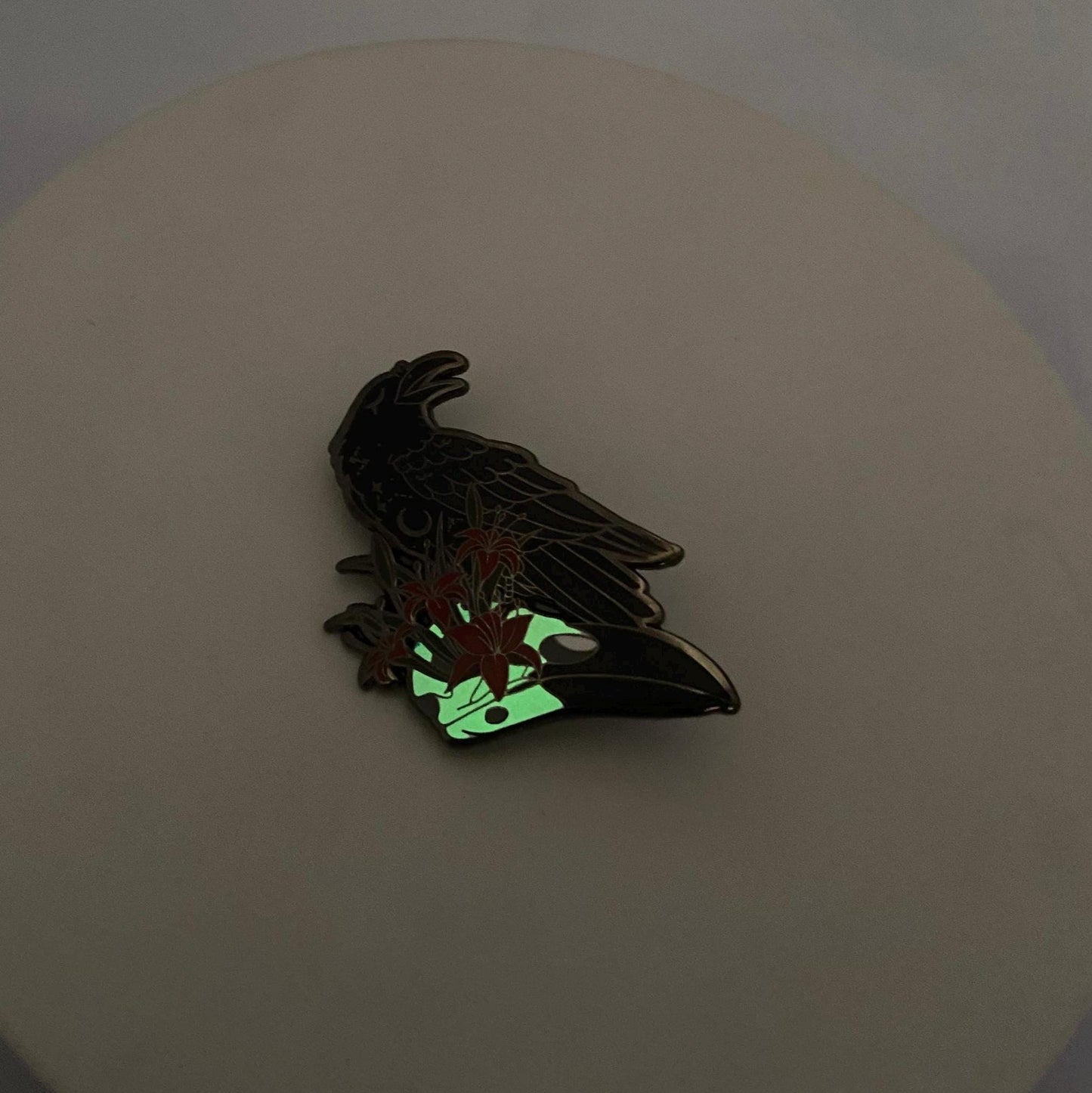 Glow In The Dark Ghost Raven Hard Enamel Pin | 2” Black & Silver Plating | Original Art