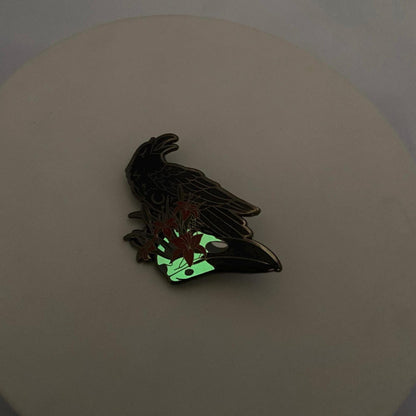 Glow In The Dark Ghost Raven Hard Enamel Pin | 2” Black & Silver Plating | Original Art
