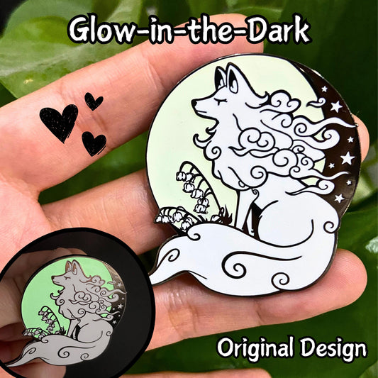Glow In The Dark Ghost Wolf Hard Enamel Pin | 2” Black Nickel | Original Art