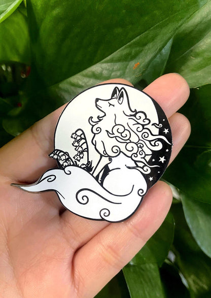 Glow In The Dark Ghost Wolf Hard Enamel Pin | 2” Black Nickel | Original Art