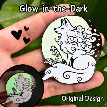 Glow In The Dark Tombstone Fox Hard Enamel Pin | 2” Black Nickel | Original Art