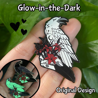 Glow In The Dark Tombstone Fox Hard Enamel Pin | 2” Black Nickel | Original Art