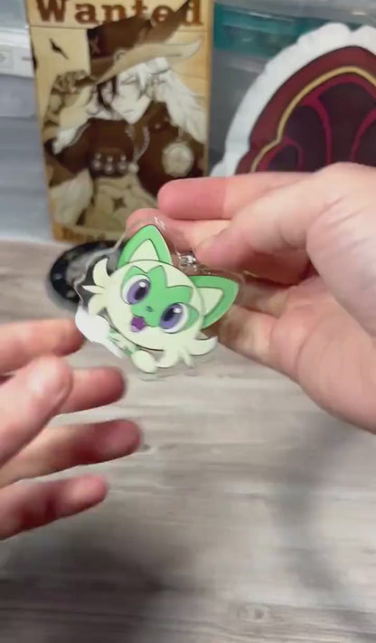Shiny Peeking Double-sided Grass Cat Keychain | 2” Acrylic Charm